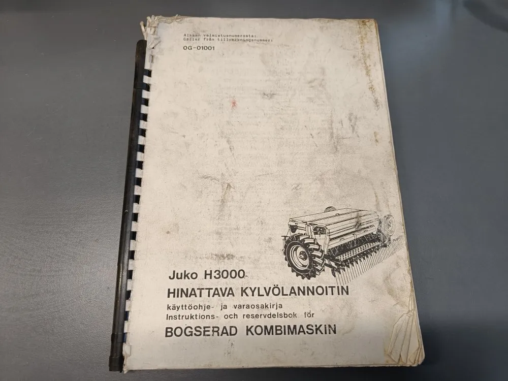 Juko H3000 hinattava kylvölannoitin / Käyttöohje- ja varaosakirja