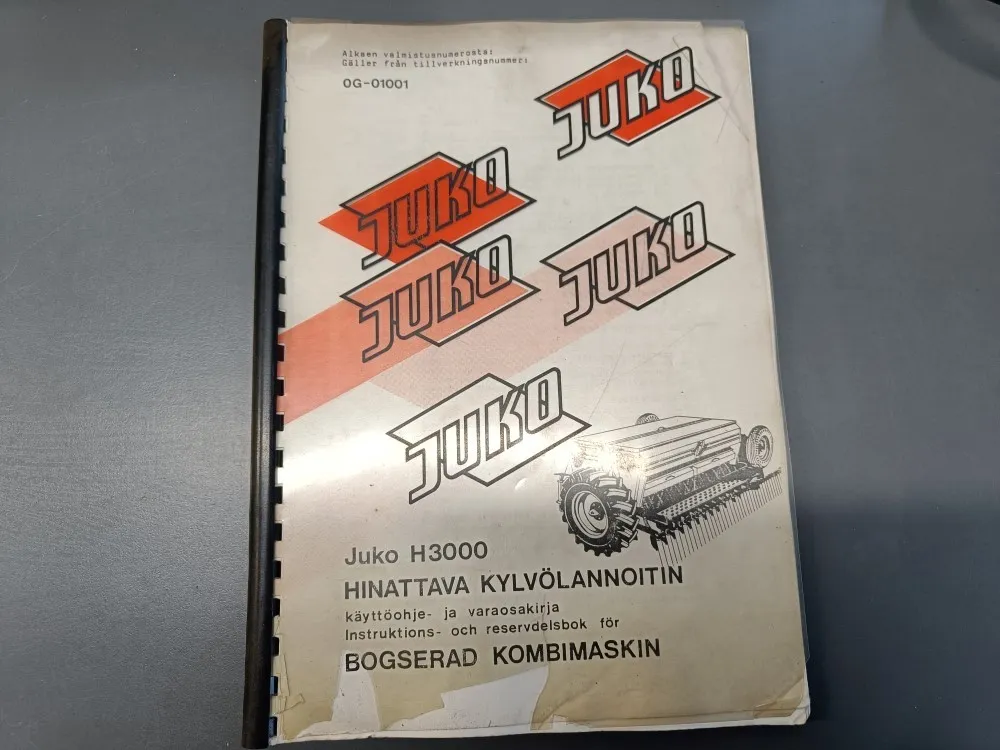 Juko H3000 hinattava kylvölannoitin / Käyttöohje- ja varaosakirja