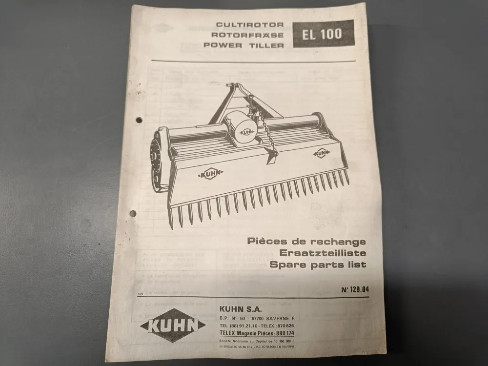 Kuhn EL 100 / Maanmuokkauskoneen varaosaluettelo