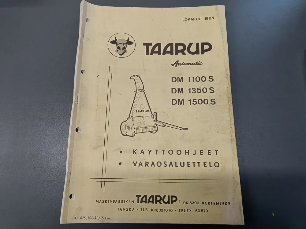 Taarup automatic DM1100S, DM1350S ja DM1500S / Niittosilppurin käyttöohjeet, varaosaluettelo