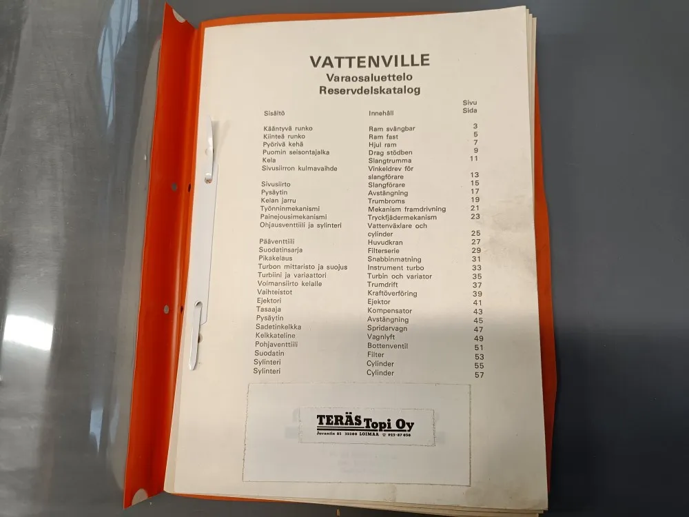 Vattenville kastelulaite / Varaosaluettelo