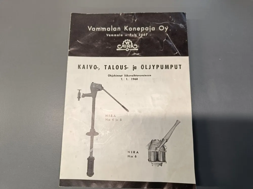 Kaivo, talous ja öljypumput 1968 / Ohjehinnat ja varaosat