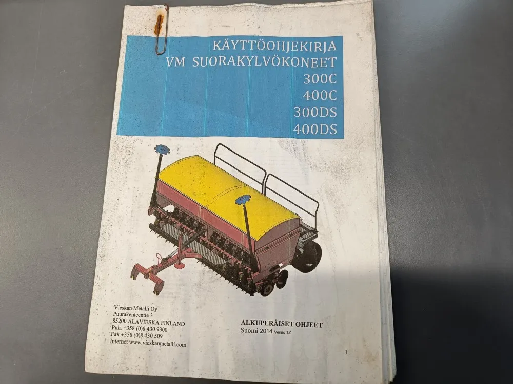 VM suorakylvökoneen 300C, 400C, 300DS, 400DS / Kättöohjekirja