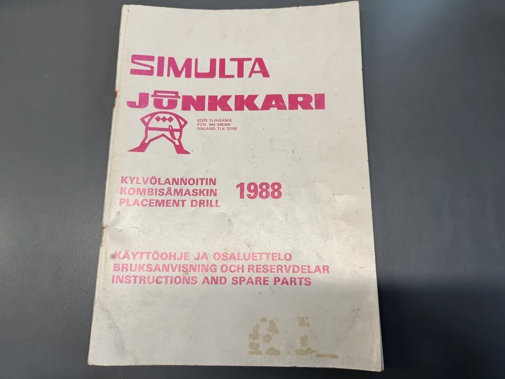 Simulta Junkkari kylvölannoitin 1988 / Käyttöohje ja osaluettelo