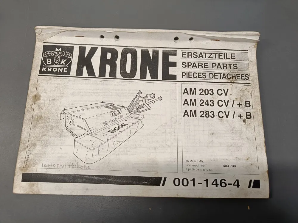 Krone AM 203 CV, AM 243/283 CV / + B / Lautasniittokoneen varaosakirja