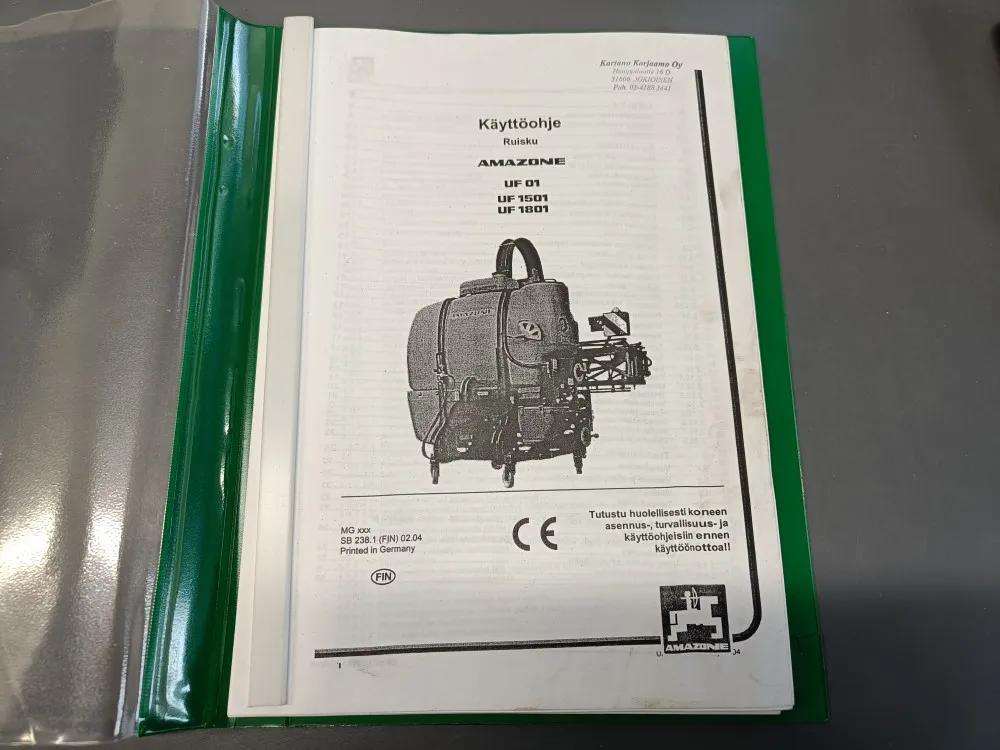 Amazon UF 01, UF 1501 ja UF 1801 / Ruisku käyttöohjekirja