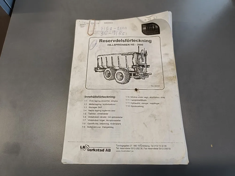 Hillspridaren hs- 2000 / Varaosakirja ruotsinkielinen