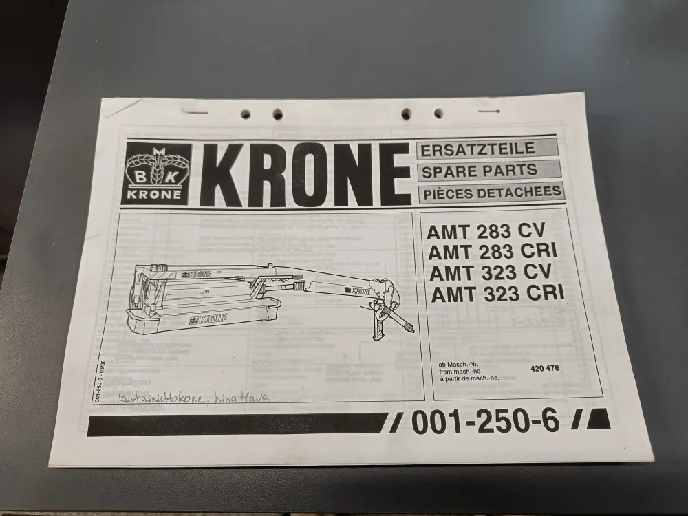 Krone AMT 283 CV- AMT 323 CRI / niittomurskaimen varaosaluettelo