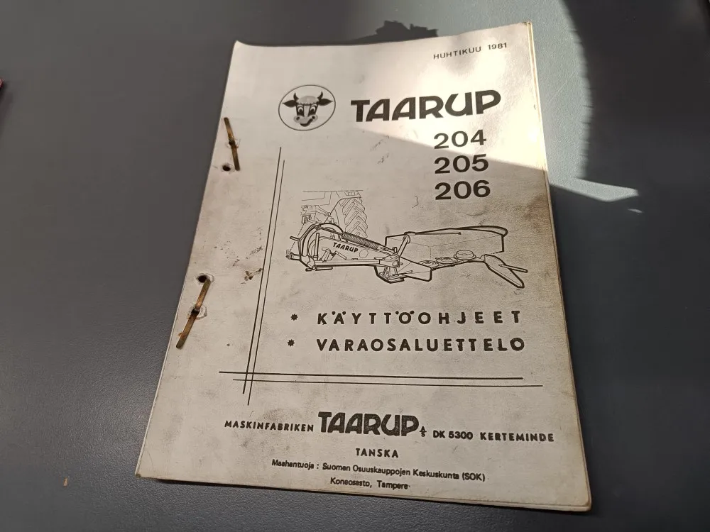 Taarup 204, 205 ja 206 / Lautasniittokoneen varaosaluettelo