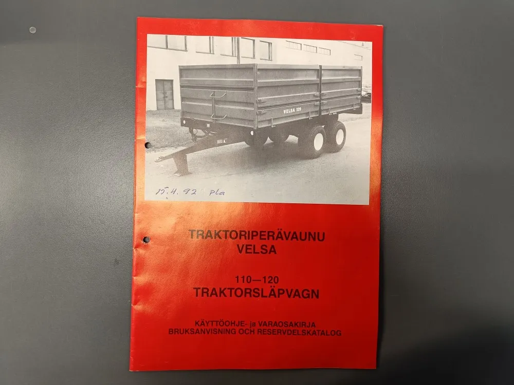 Velsa traktorin perävaunu / Käyttöohje- ja varaosakirja