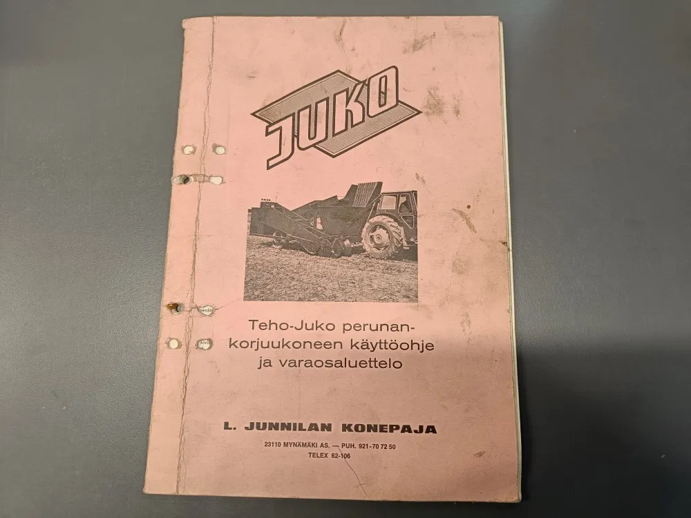 Teho-Juko perunankorjuukoneen / Käyttöohje ja varaosaluettelo