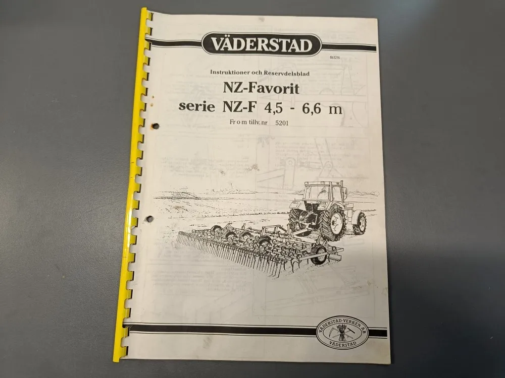 Väderstad NZ-favorit serie NZ-F 4,5-6,6m / Käyttöohje, varaosaluettelo (ruotsinkielinen)