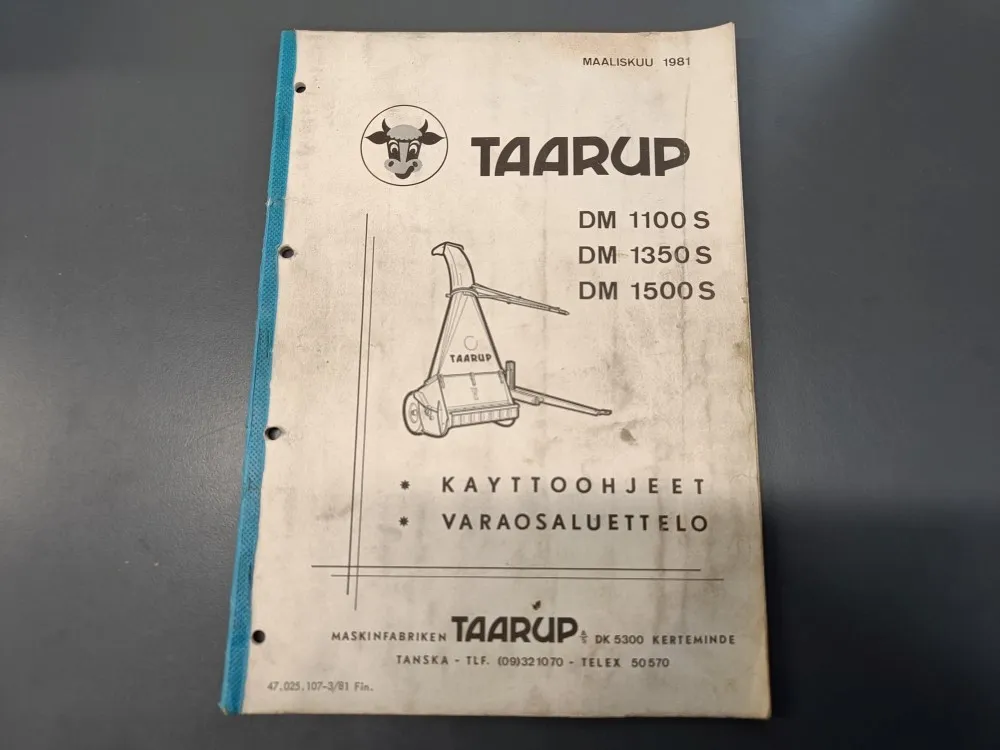 Taarup DM 1100 S, DM 1350 S, DM 1500 S / Niittosilppurin käyttöohje ja varaosaluettelo