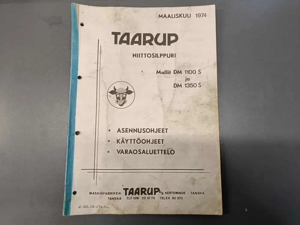 Taarup DM 1100 S ja DM 1350 S / Niittosilppurin käyttöohje ja varaosaluettelo