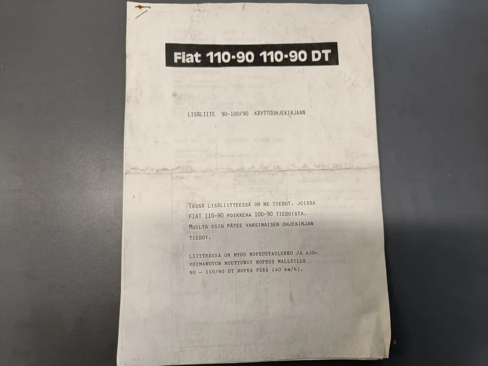 Fiat 110-90 ja 110-90 DT / Lisäliite käyttöohjekirjaan