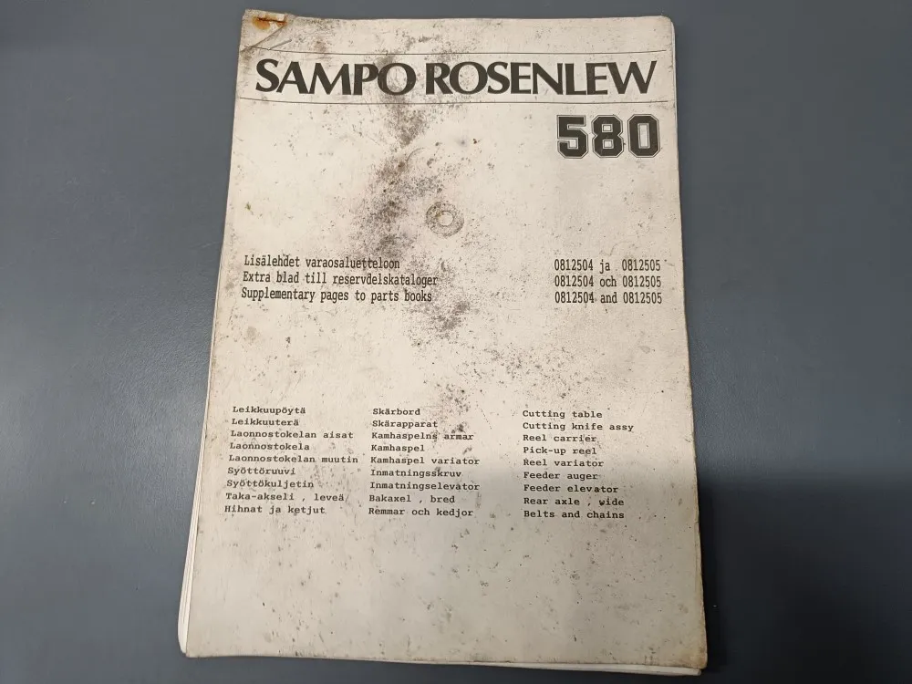 Sampo Rosenlew 580 lisälehdet / Varaosaluetteloon