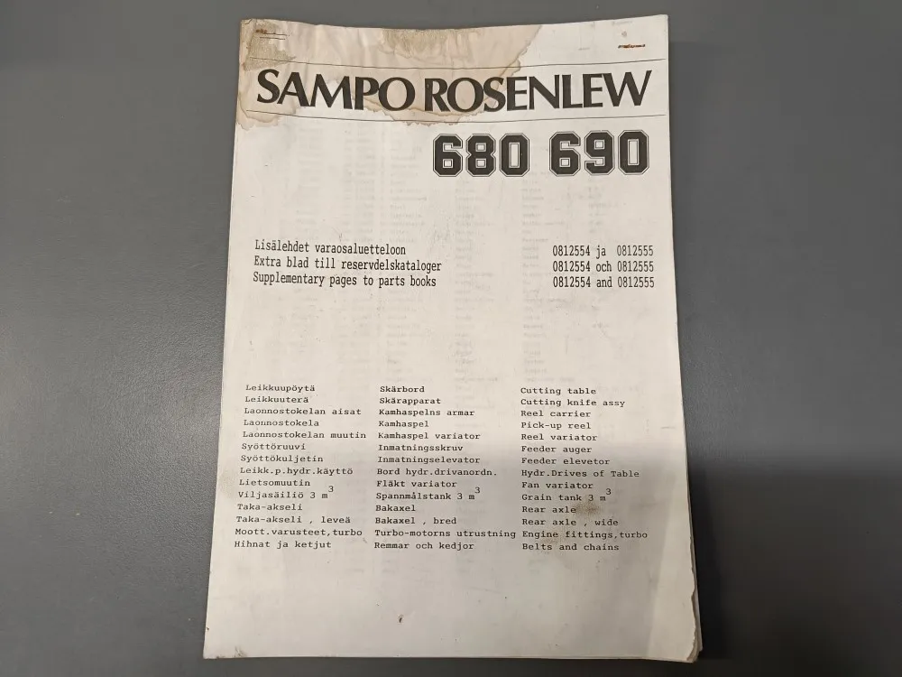 Sampo Rosenlew 680 ja 690 lisälehdet / Varaosaluetteloon