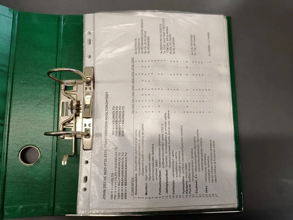John Deere traktoreiden huoltokohteet / Kansio