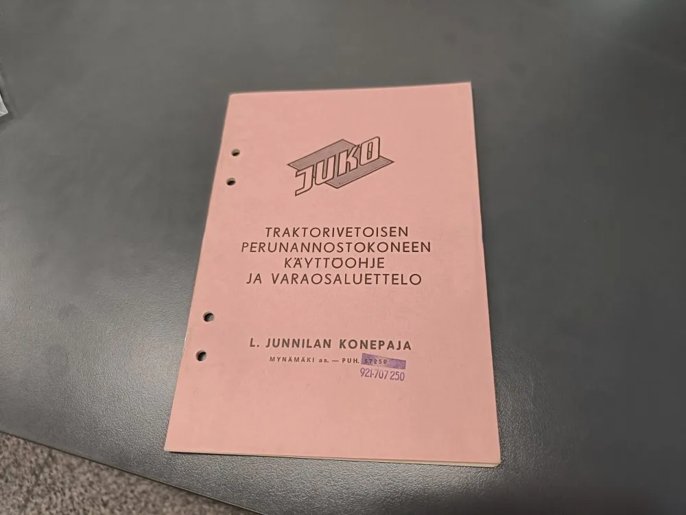 Juko perunannostokoneen / käyttöohje ja varaosaluettelo