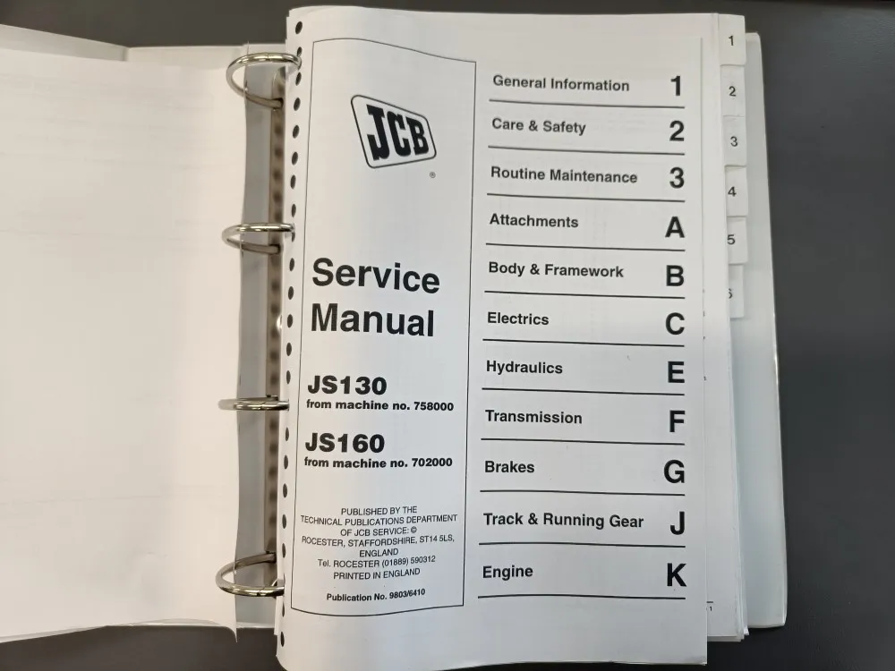 JCB JS130, JS160 / Kaivinkone korjaamokäsikirja